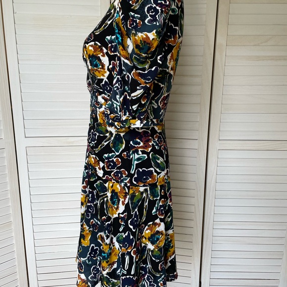 Free People Floral Dress Babydoll Flowy Rayon Sz 2 Short Sleeve Black Blue Green - Picture 2 of 7